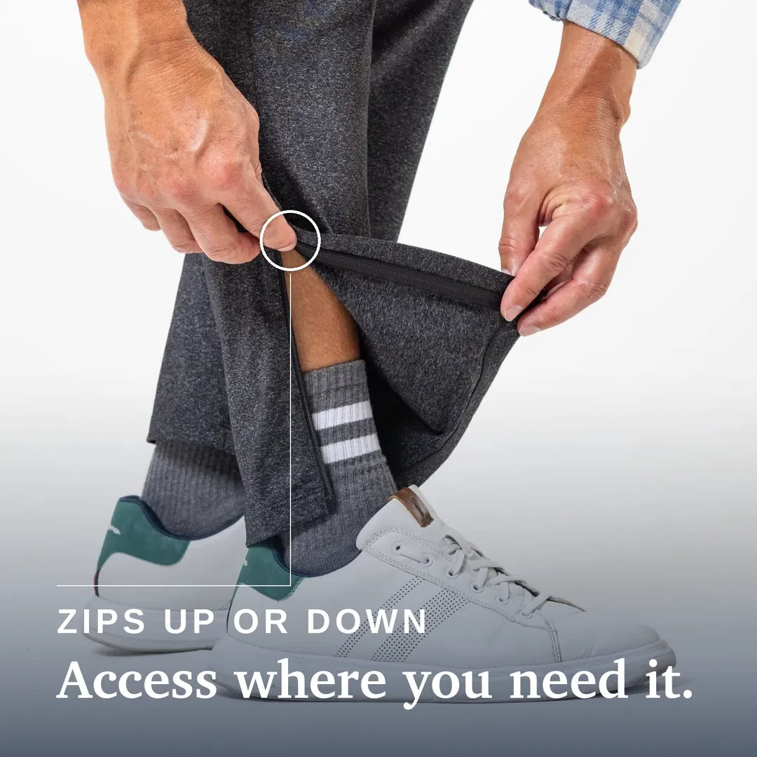 ["Joe & Bella Dark Khaki / S Everyday Side-Zip Pants for Men ", "Heathered Grey"]