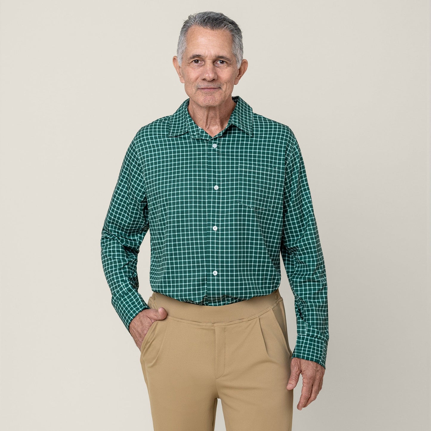 Joe & Bella Green Check / S Everyday Magnetic Button-Down for Men | Tailored-Fit#Green Check