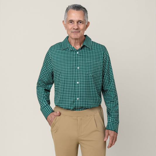 Joe & Bella Green Check / S Everyday Magnetic Button-Down for Men | Tailored-Fit#White Check