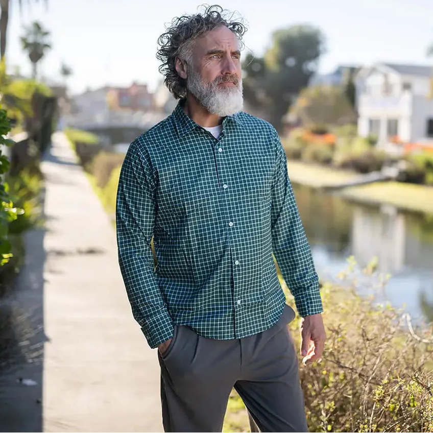 ["Joe & Bella Green Check / S Magnetic Button-Down for Men | Relaxed-Fit ", "Green Check"]