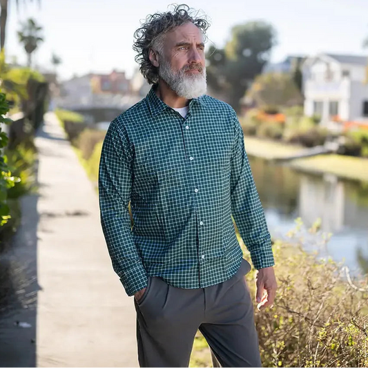 Joe & Bella Green Check / S Magnetic Button-Down for Men | Relaxed-Fit #Green Check