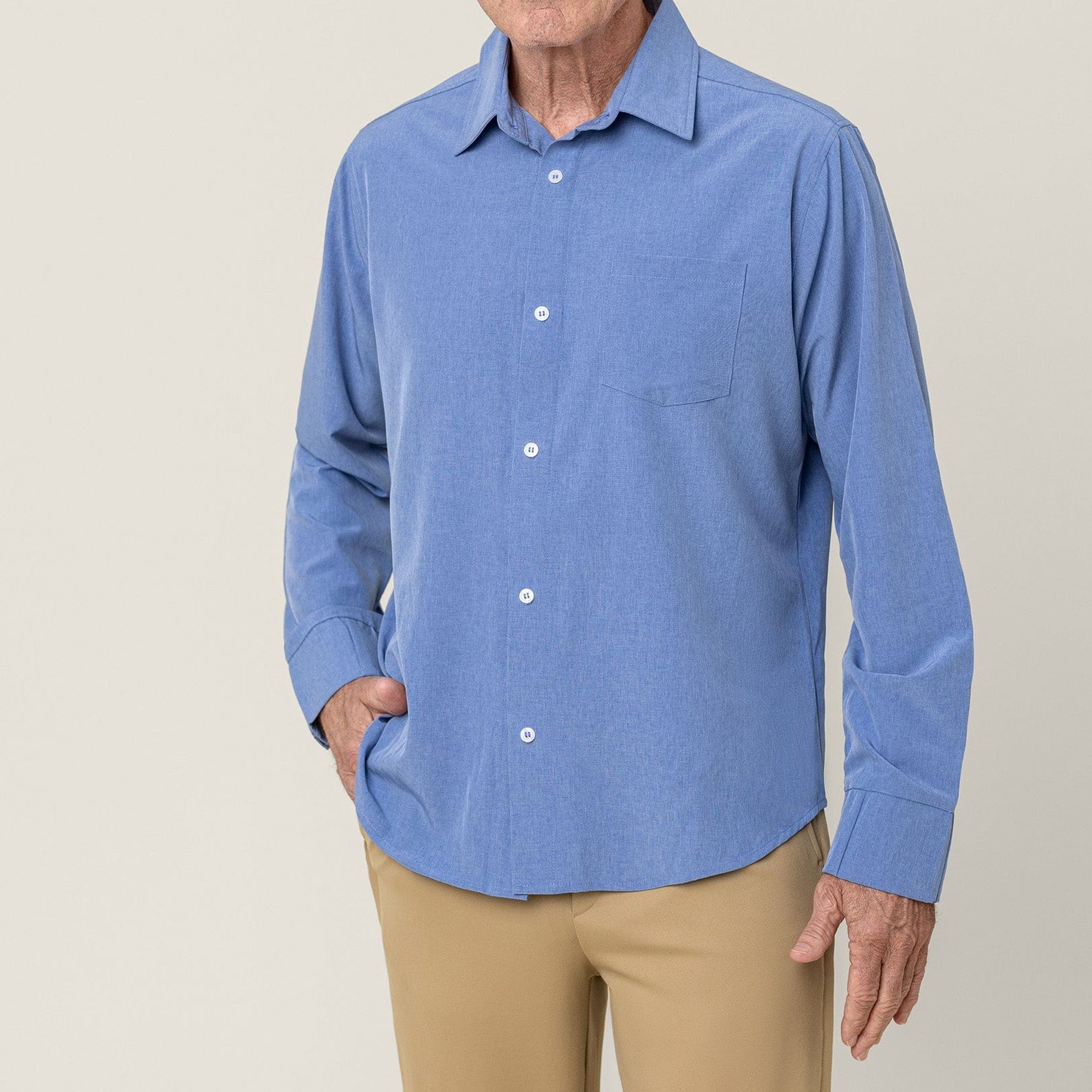 ["Joe & Bella Heathered Blue / S Everyday Magnetic Button-Down for Men | Tailored-Fit", "Heathered Blue"]