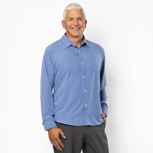 Joe & Bella Everyday Magnetic Button-Down for Men | Tailored-Fit #Heathered Blue