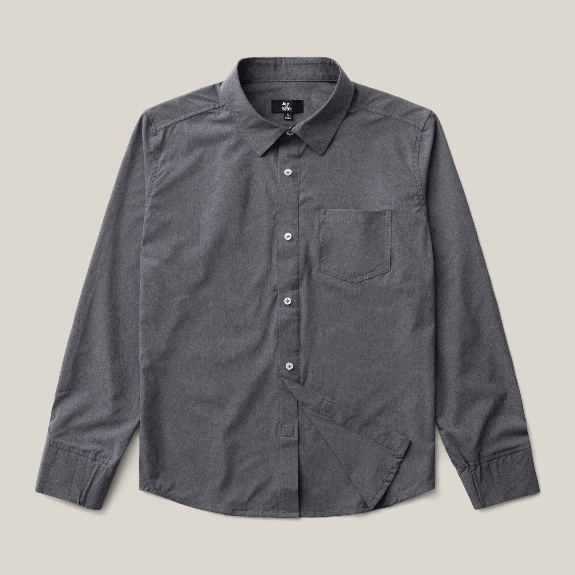 ["Joe & Bella Heathered Grey / S Everyday Magnetic Button-Down for Men | Tailored-Fit", "Heathered Grey"]