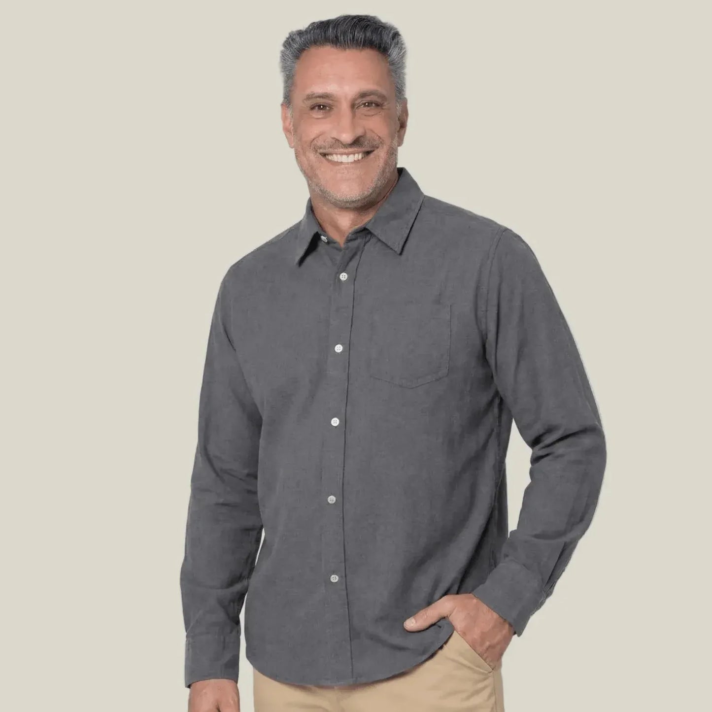 Joe & Bella Everyday Magnetic Button-Down for Men | Tailored-Fit #Heathered Grey