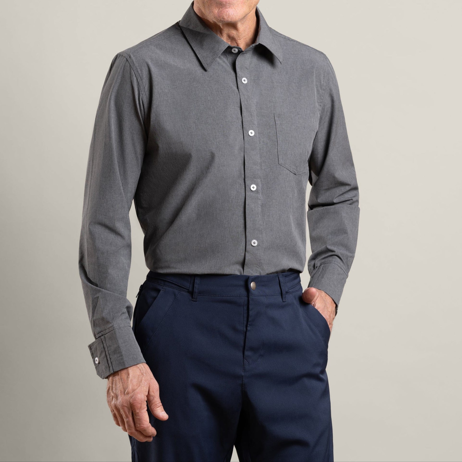 ["Joe & Bella Heathered Grey / S Magnetic Button-Down for Men | Relaxed-Fit", "Heathered Grey"]