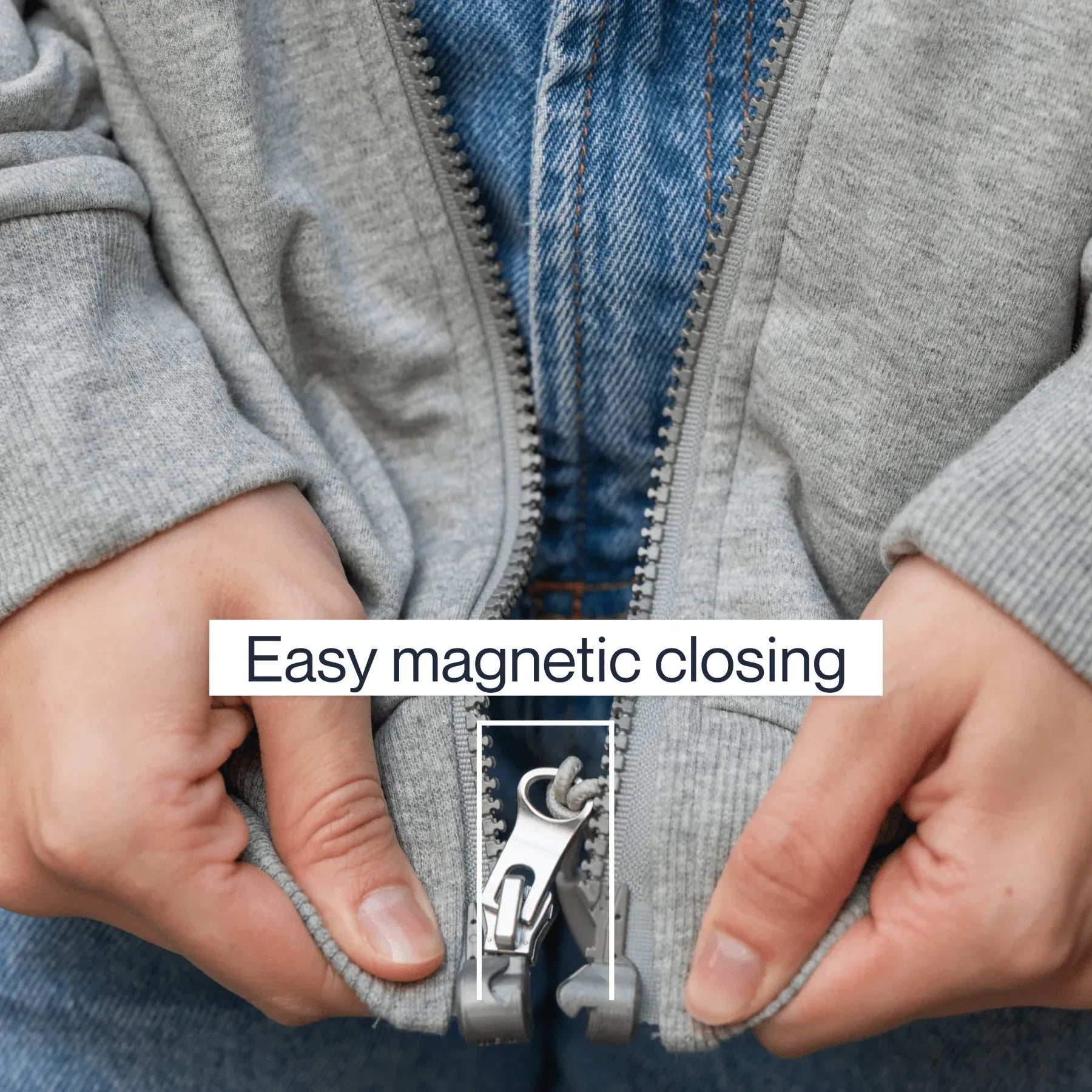 ["Joe & Bella HoodEase™: The Magnetic-Zip-Up Hoodie  ", "Heathered Grey"]