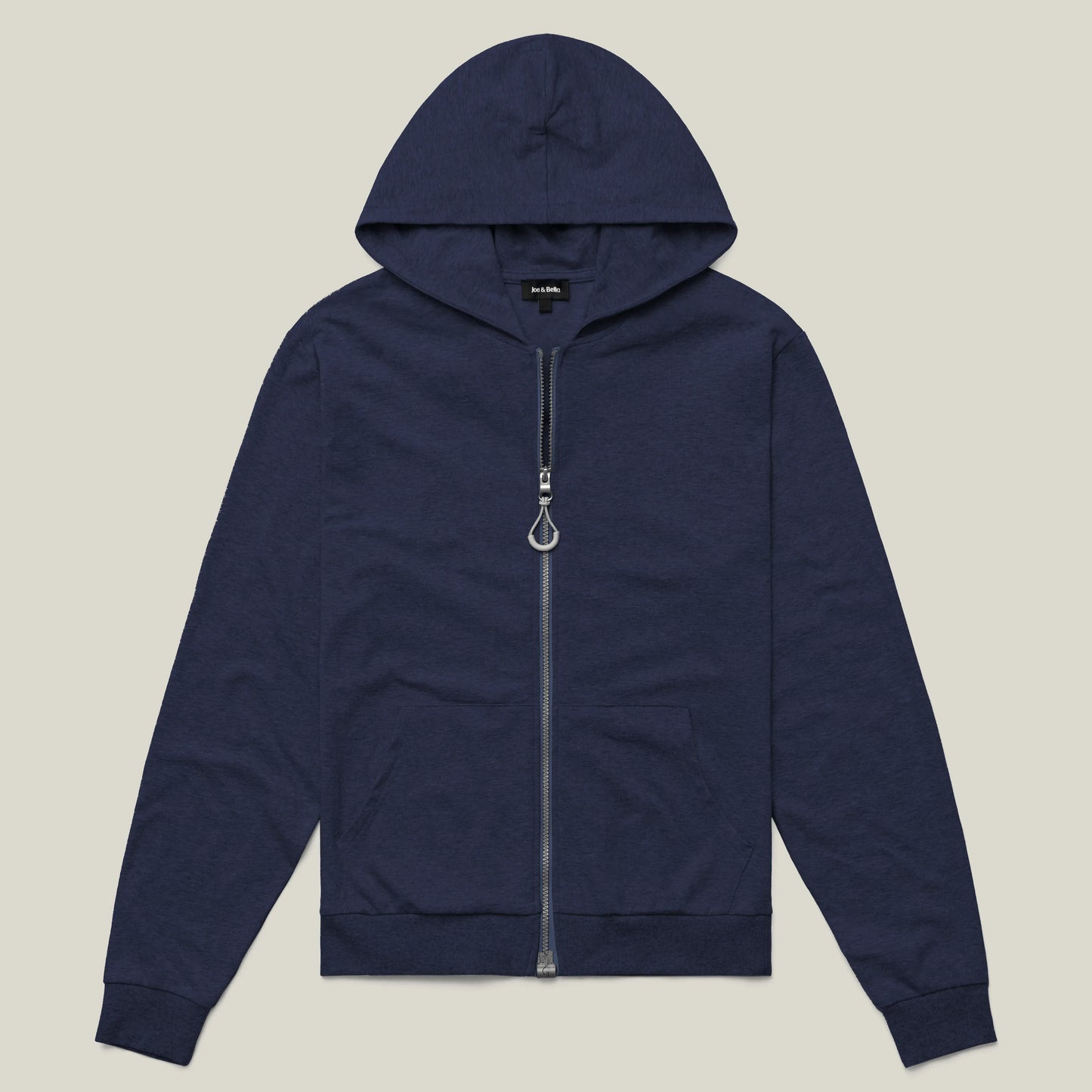 Navy blue hoodie with a zipper on a beige background #Navy