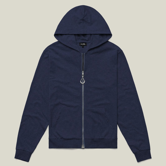 Navy blue hoodie with a zipper on a beige background #Navy