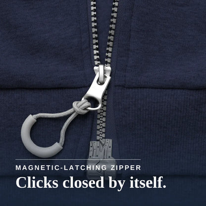 Navy blue hoodie with a zipper on a beige background #Navy