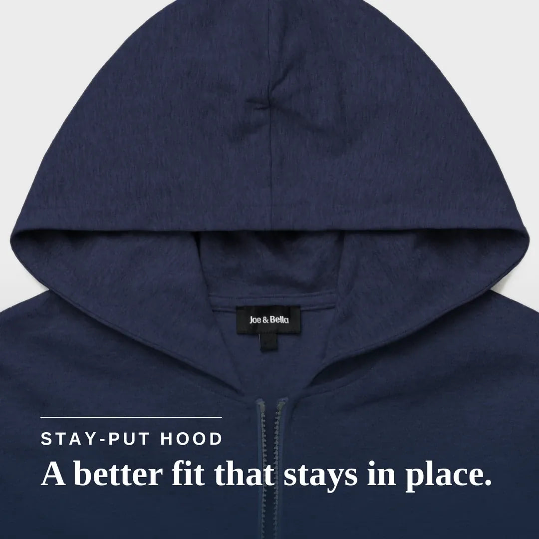 ["Navy blue hoodie with a zipper on a beige background ", "Navy"]