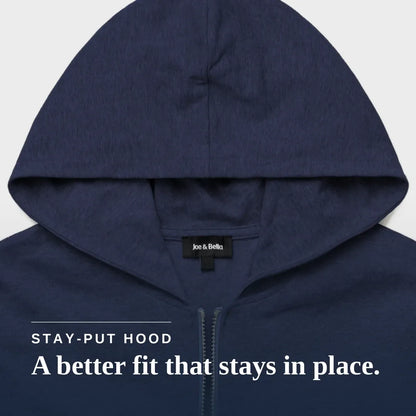 Navy blue hoodie with a zipper on a beige background #Navy