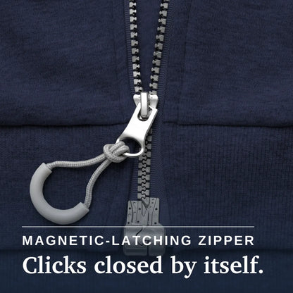 Navy blue hoodie with a zipper on a beige background #Navy
