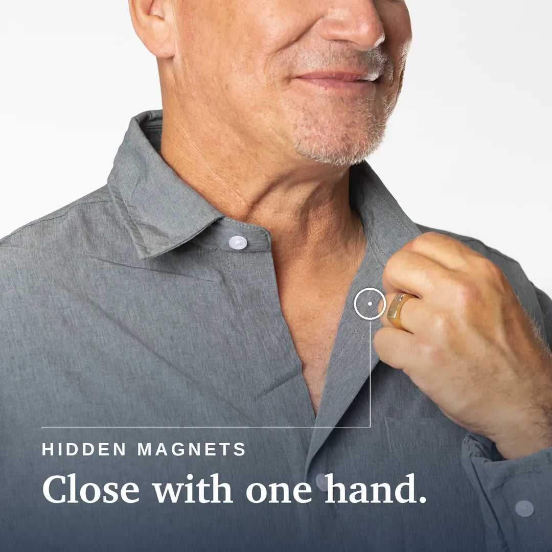 Joe & Bella Everyday Magnetic Button-Down for Men | Relaxed-Fit #Heathered Grey