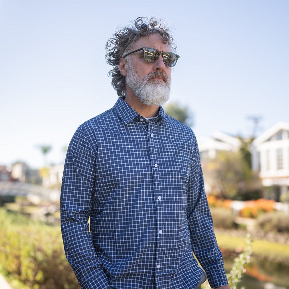 ["Joe & Bella Everyday Magnetic Button-Down for Men | Tailored-Fit ", "Navy Check"]