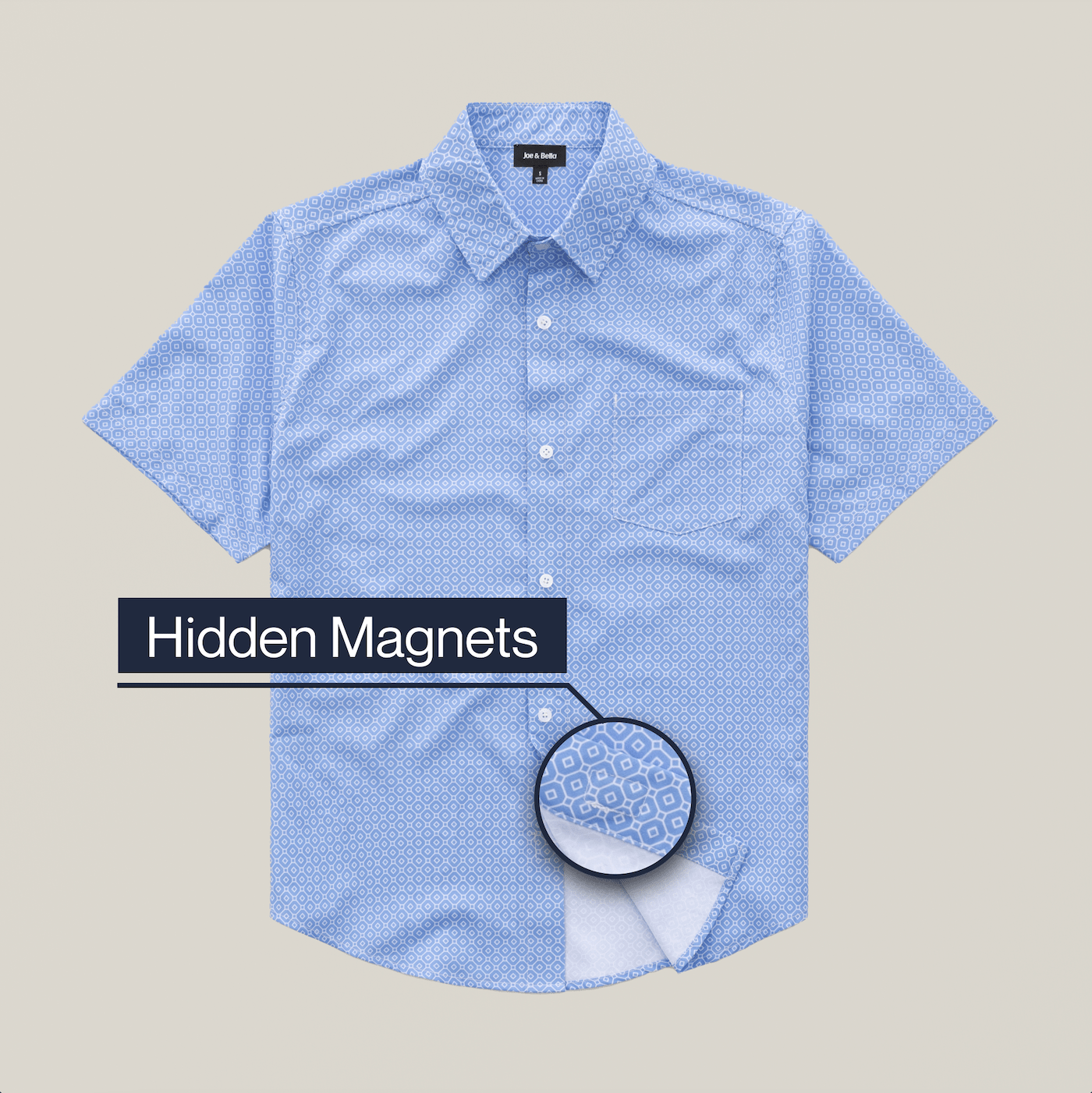 ["Joe & Bella Short-Sleeve Everyday Magnetic-Button Shirt for Men ", "Blue Tile"]