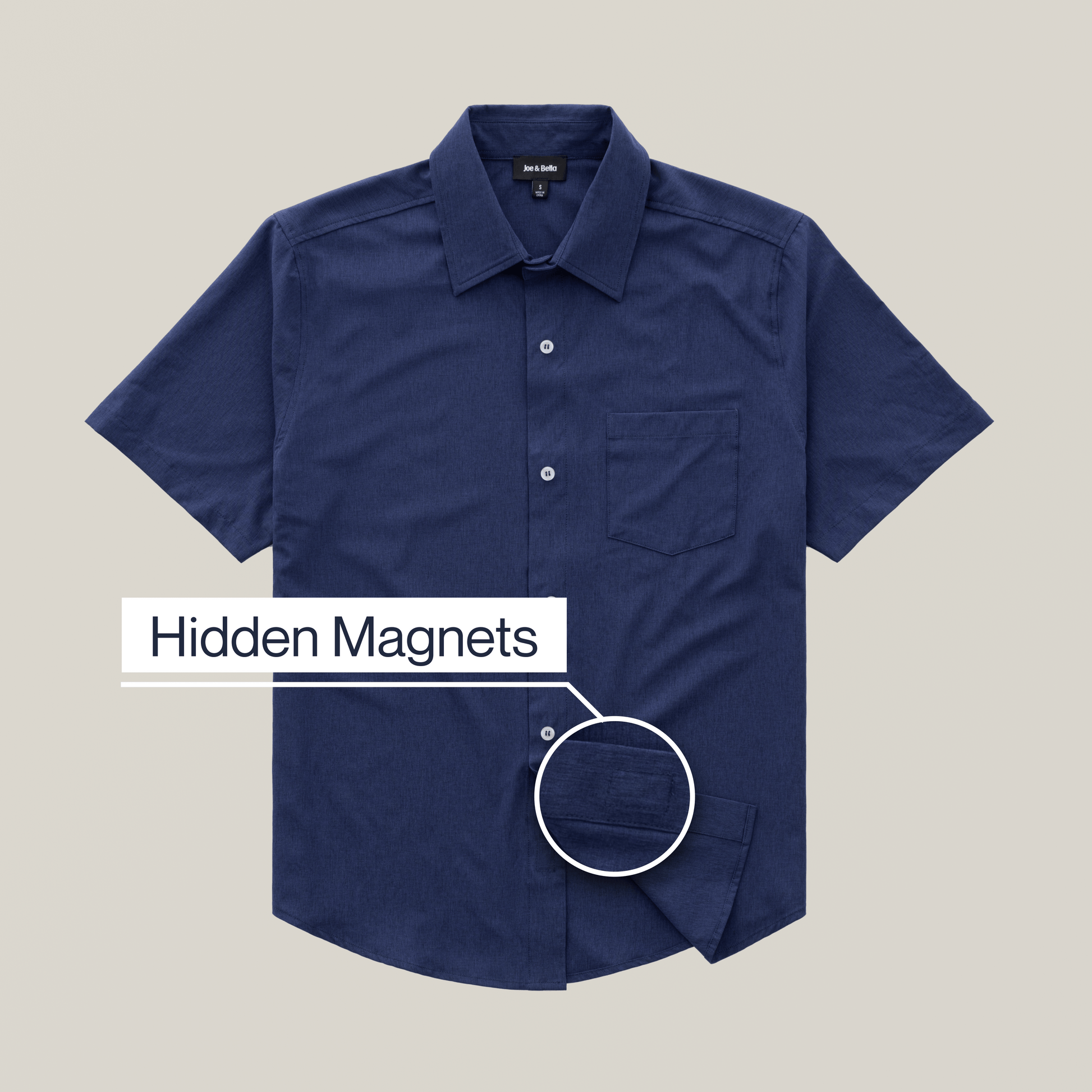 ["Joe & Bella Short-Sleeve Everyday Magnetic-Button Shirt for Men ", "Dark Navy"]