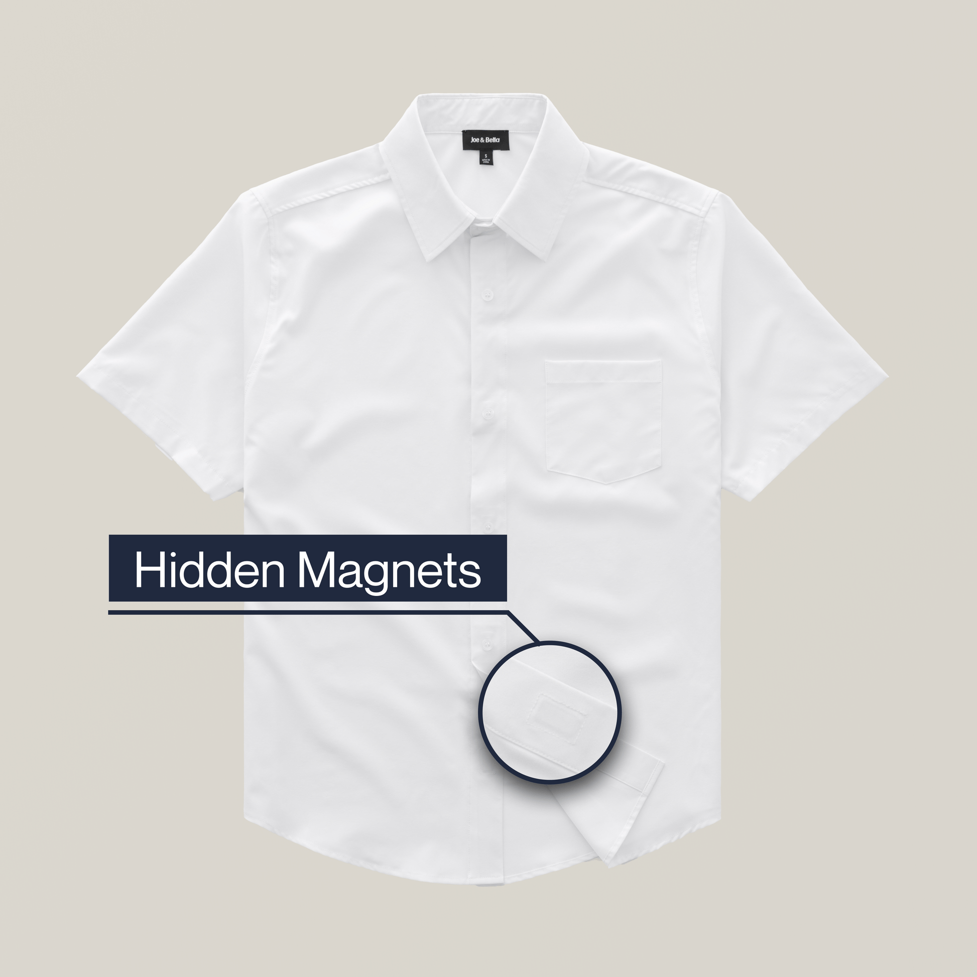 ["Joe & Bella Short-Sleeve Everyday Magnetic-Button Shirt for Men ", "White"]