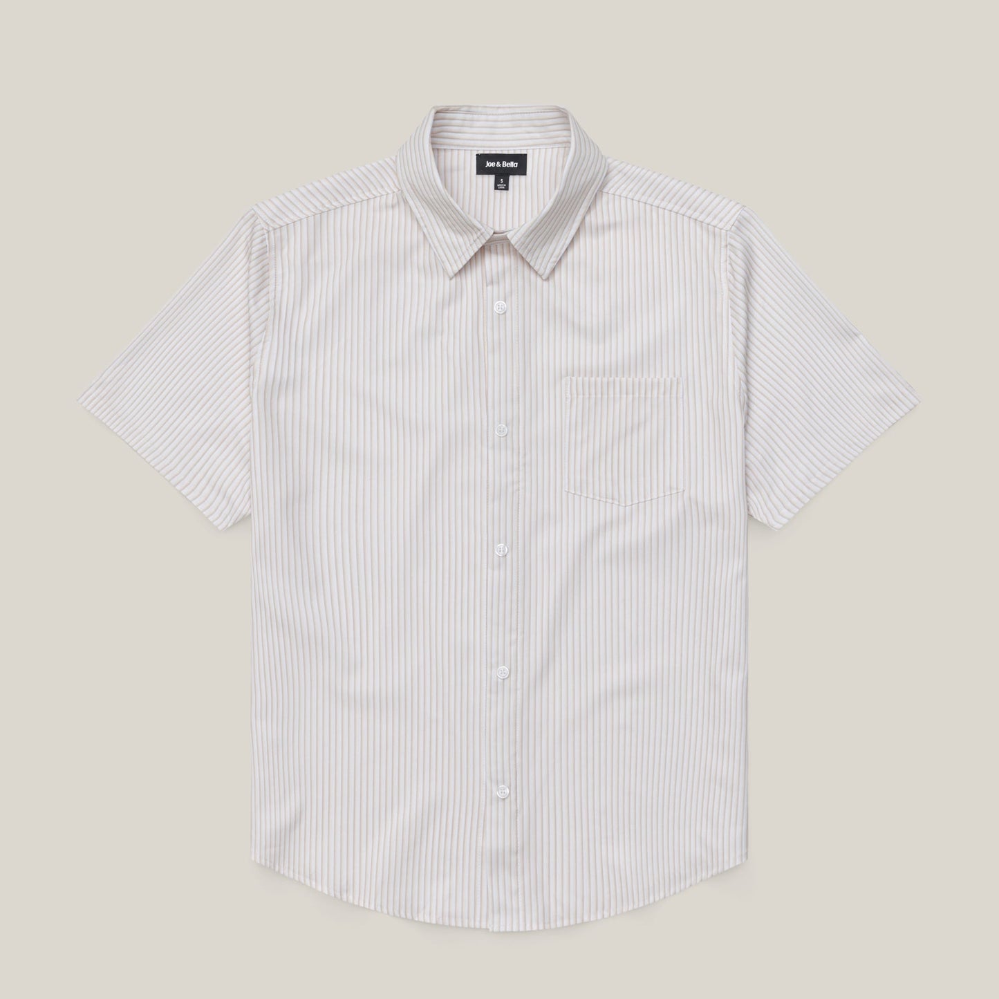 Short-sleeve striped shirt on a beige background #Tan Stripe