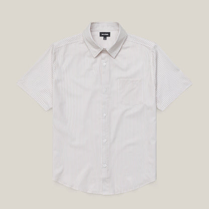 Short-sleeve striped shirt on a beige background #Tan Stripe