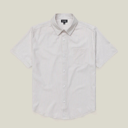 Short-sleeve striped shirt on a beige background #Tan Stripe