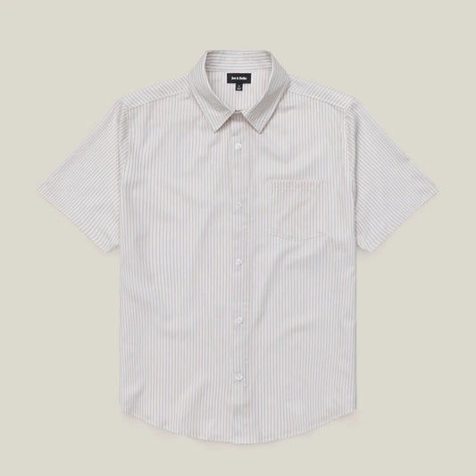 Short-sleeve striped shirt on a beige background #Tan Stripe