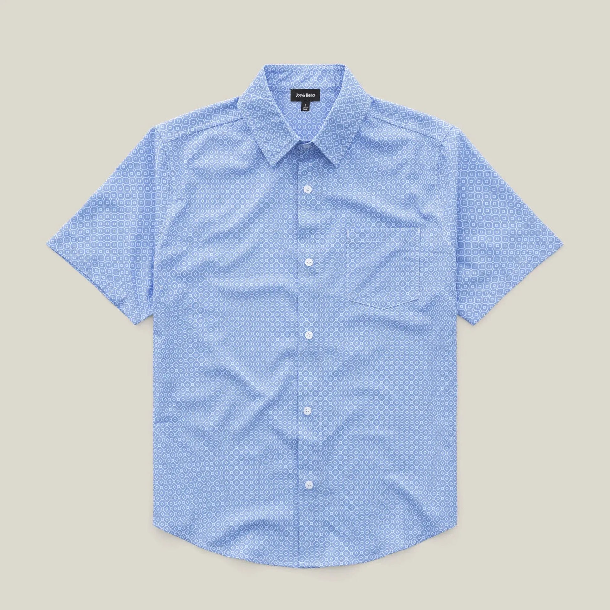 ["Joe & Bella Blue Tile / S Short-Sleeve Everyday Magnetic-Button Shirt for Men ", "Blue Tile"]