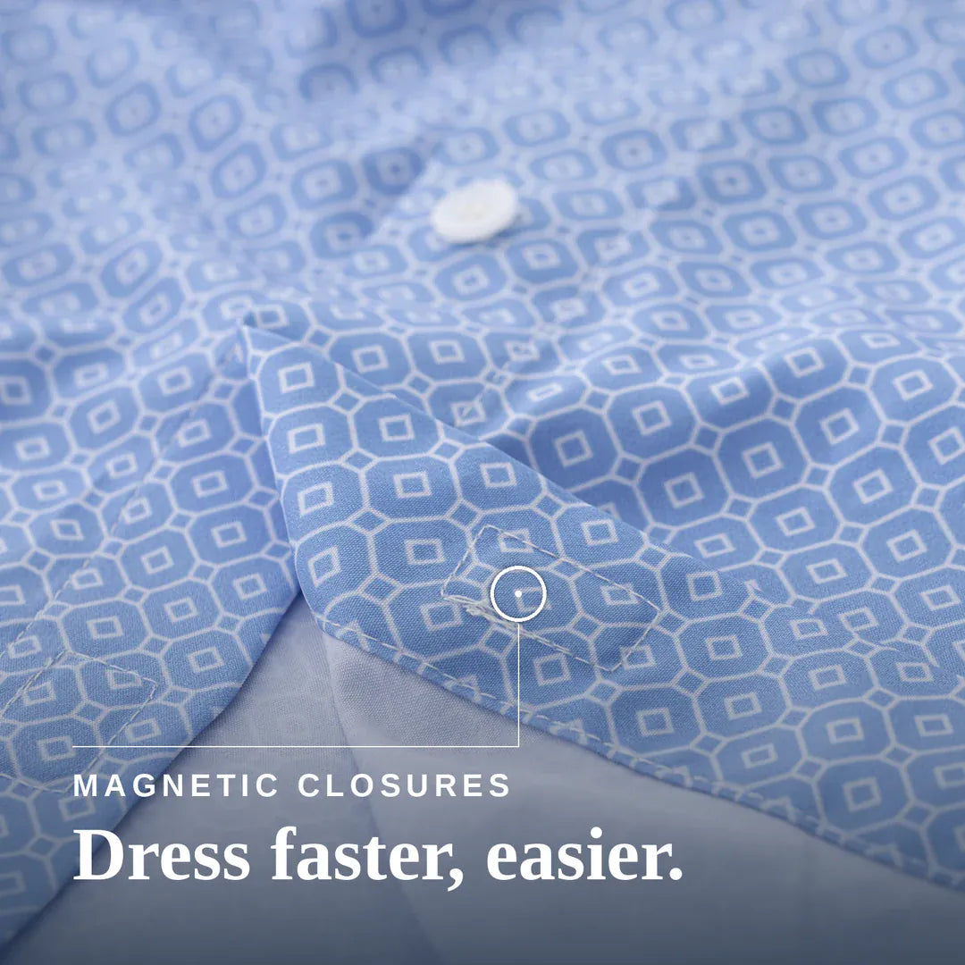 ["Joe & Bella Short-Sleeve Everyday Magnetic-Button Shirt for Men ", "Blue Tile"]