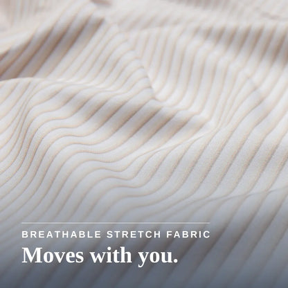 Close-up of beige fabric with wavy texture #Tan Stripe