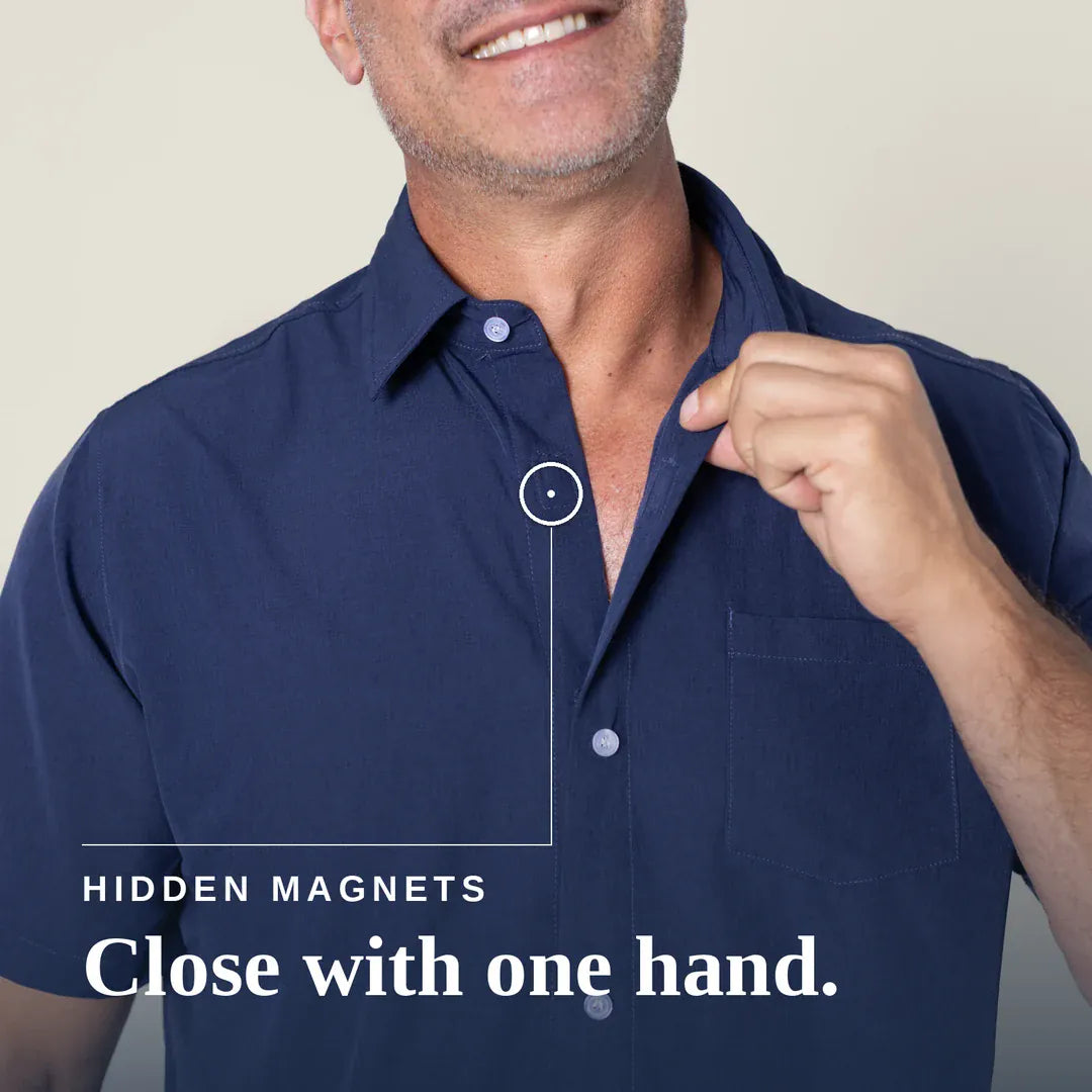 ["Joe & Bella Short-Sleeve Everyday Magnetic-Button Shirt for Men ", "Dark Navy"]