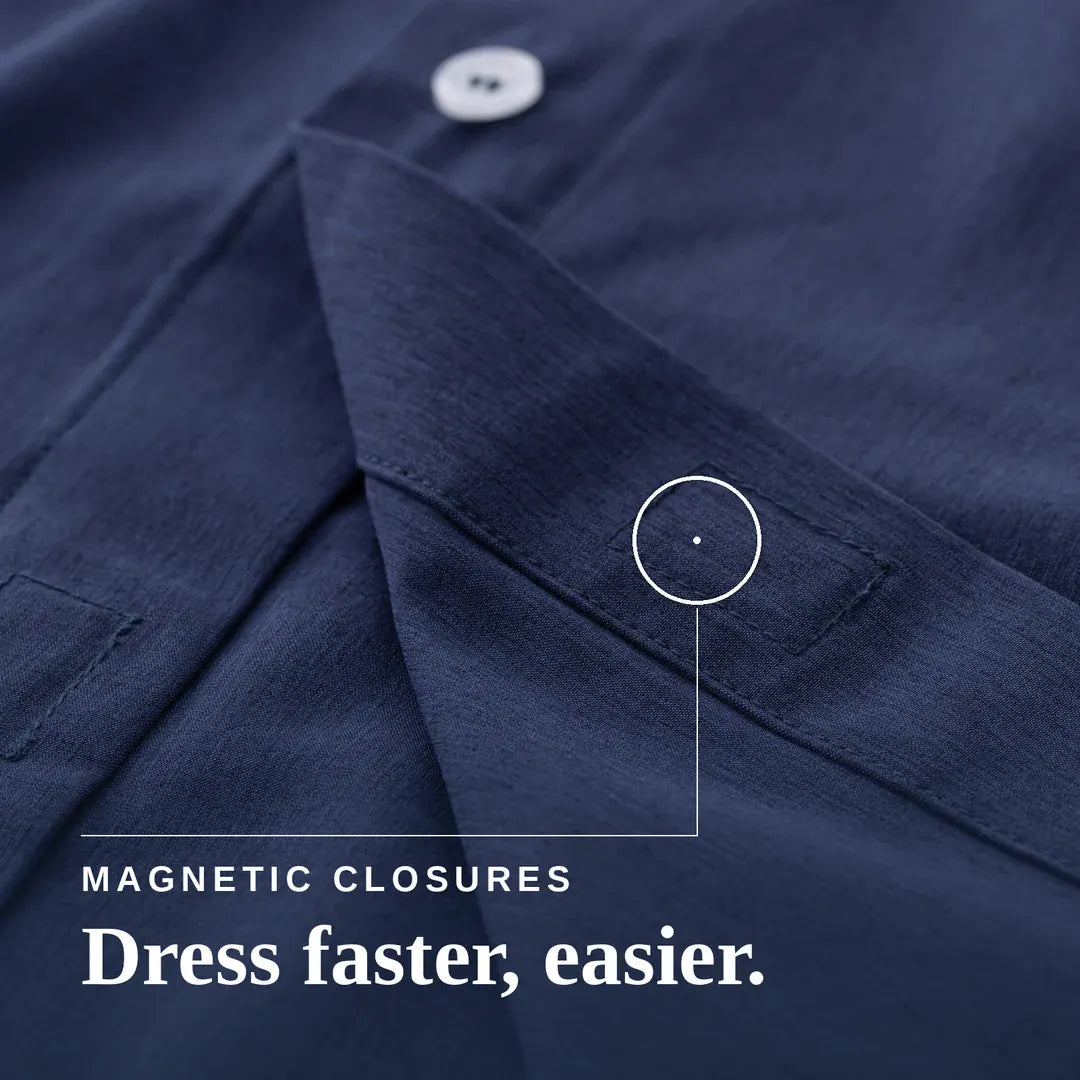 ["Joe & Bella Short-Sleeve Everyday Magnetic-Button Shirt for Men ", "Dark Navy"]