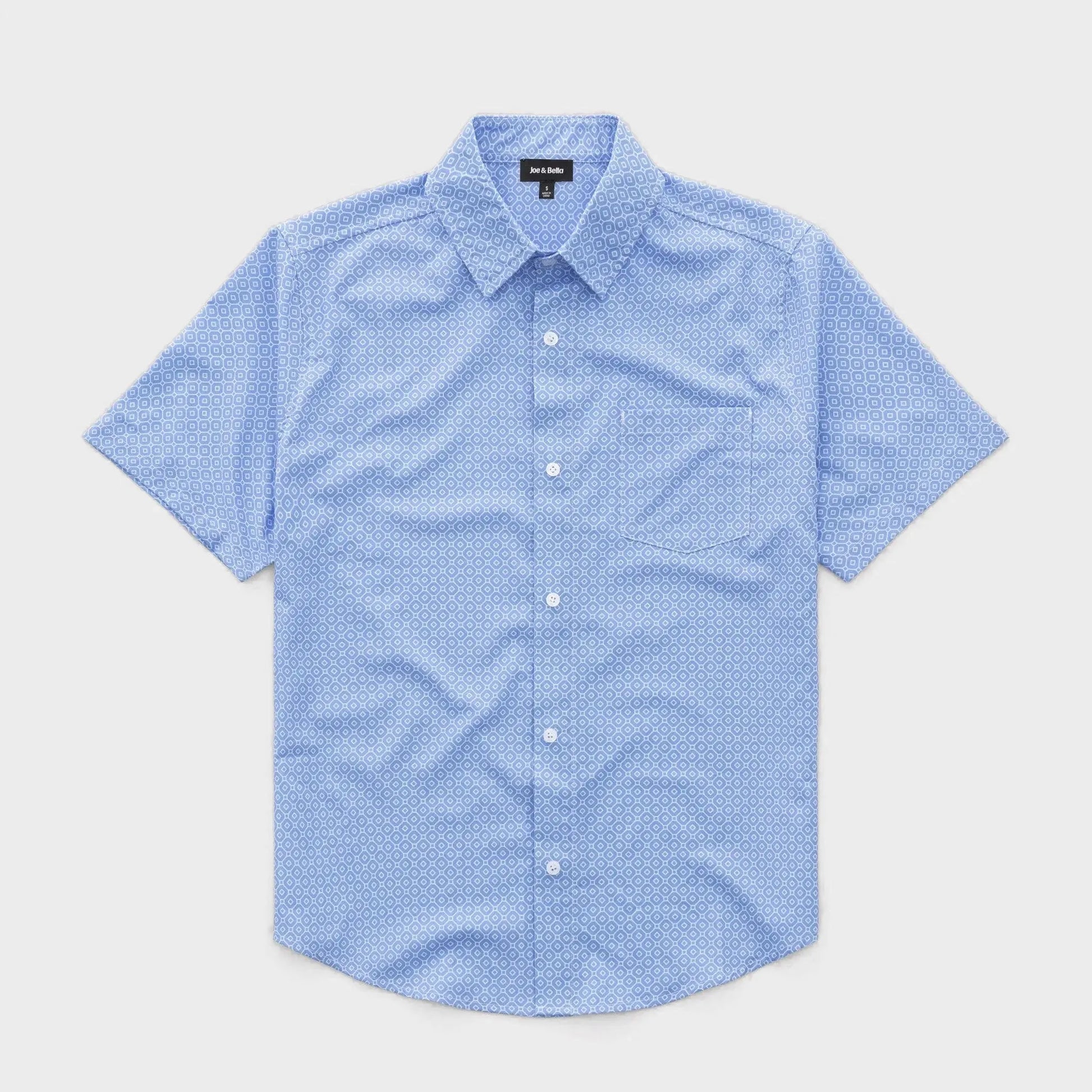 ["Joe & Bella Blue Tile / S Short-Sleeve Everyday Magnetic-Button Shirt for Men ", "Blue Tile"]