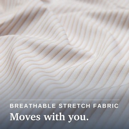 Close-up of beige fabric with wavy texture #Tan Stripe