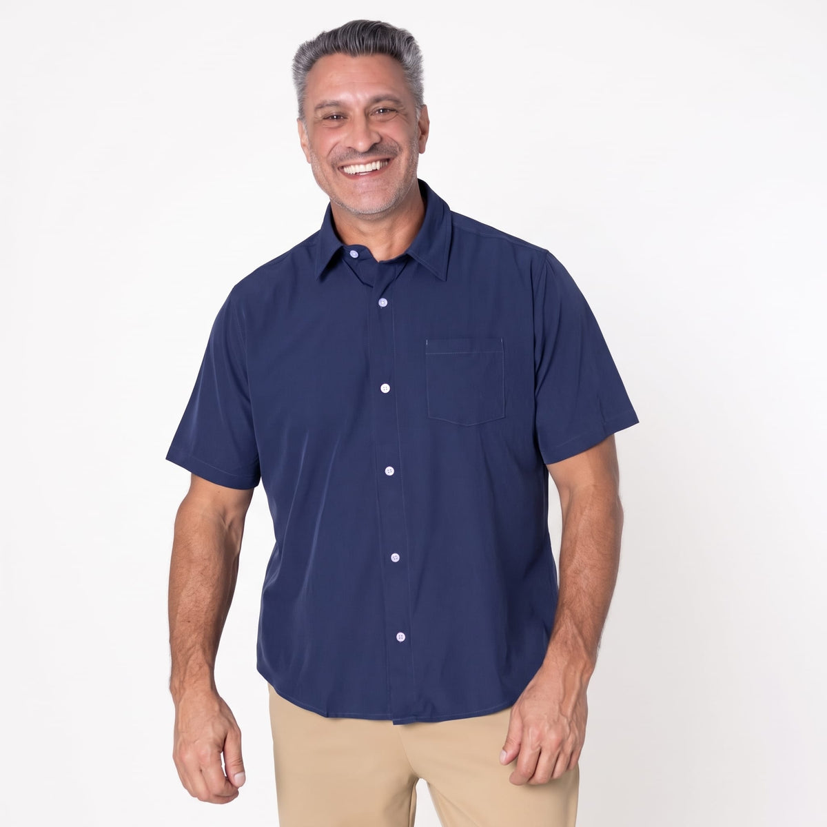 ["Joe & Bella Short-Sleeve Everyday Magnetic-Button Shirt for Men ", "Dark Navy"]