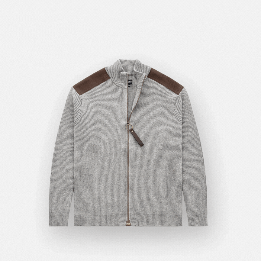 ["Joe & Bella Signature Magnetic Zip-Up Sweater For Men ", "Heathered Grey"]