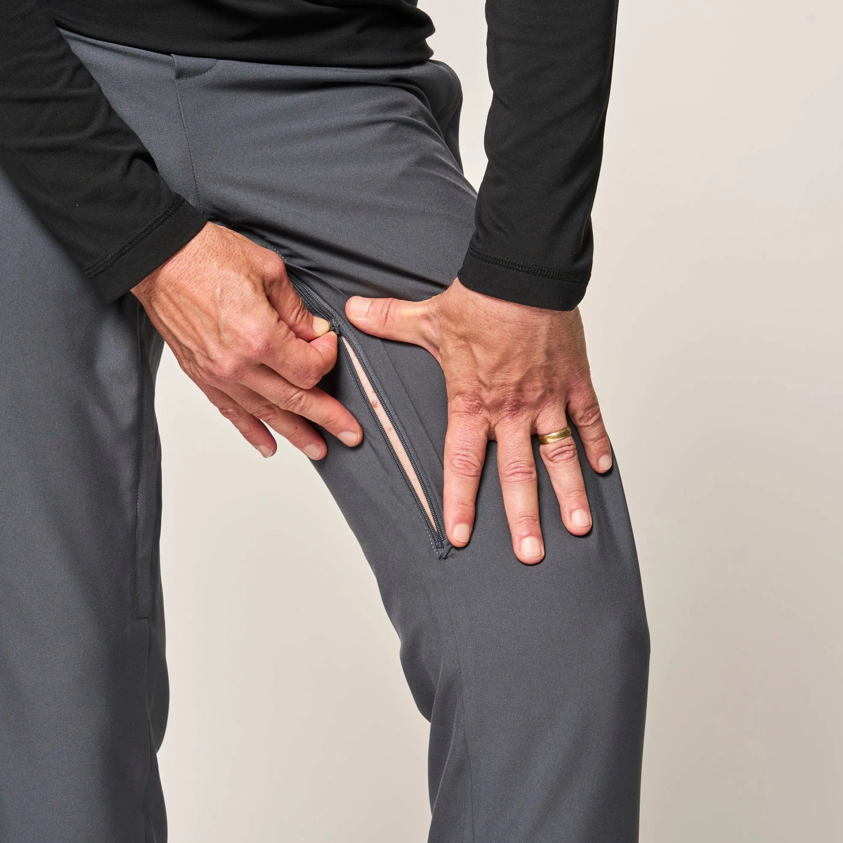 CareZips adaptive pants in slate grey colorway