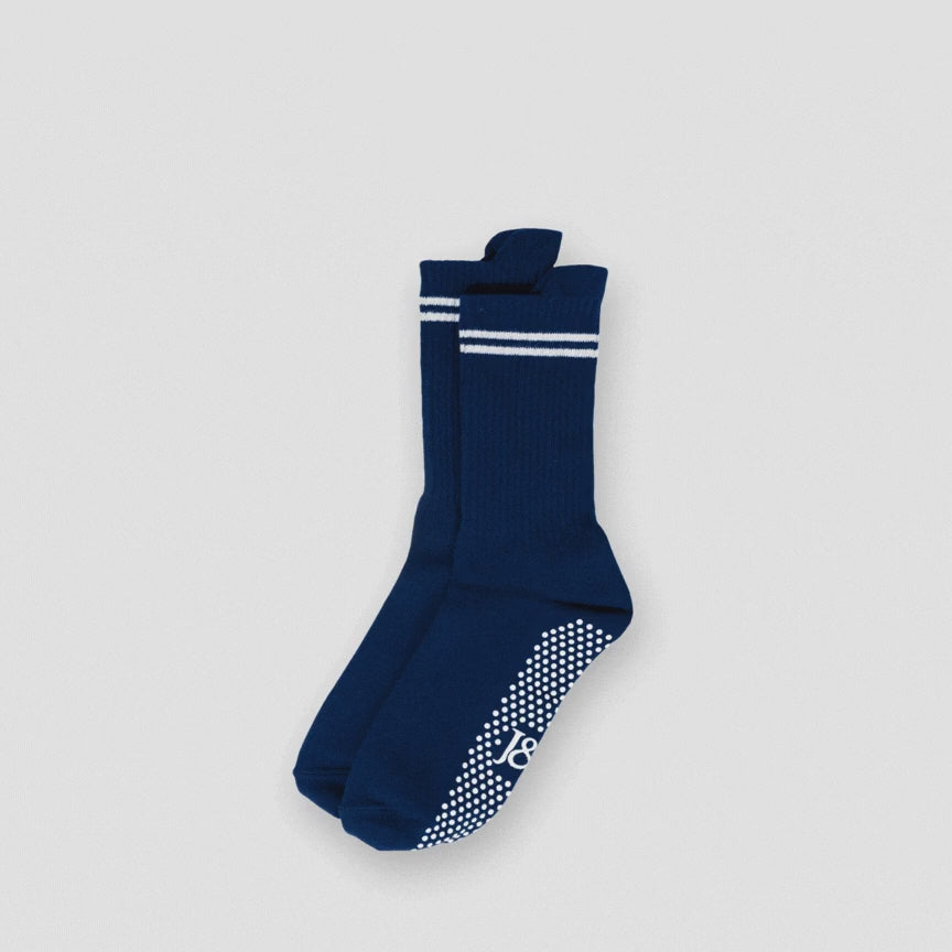 video feature diagram of joe & bella everyday grippers socks in navy