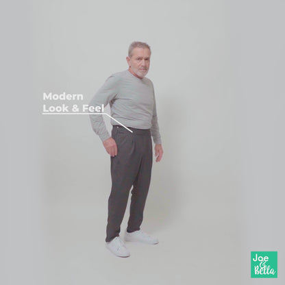 Video of the functional and stylish Everyday Freedom Adaptive Pants for men with disabilities - available in Charcoal, Navy, Olive, and Khaki