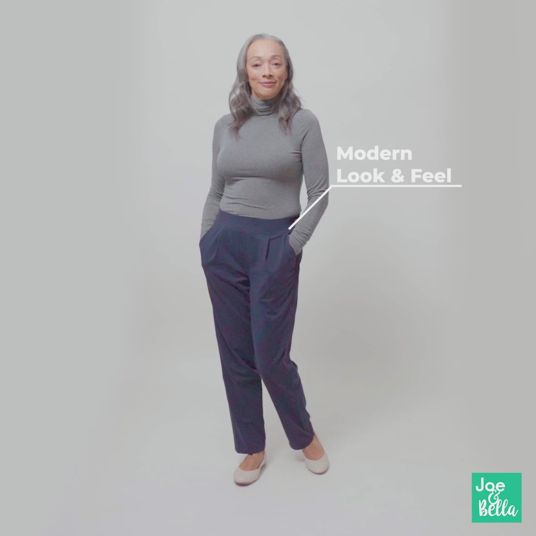 ["Video of the stylish Everyday Freedom Adaptive Pants for seniors with disabilities - available Charcoal, Navy, Olive, and Khaki"]